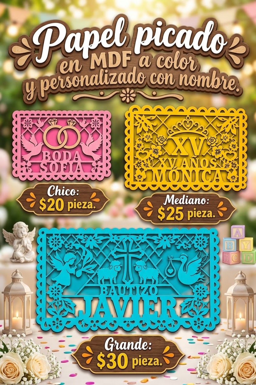 MUNDO DEL PAPEL PICADO mdf CON VINIL